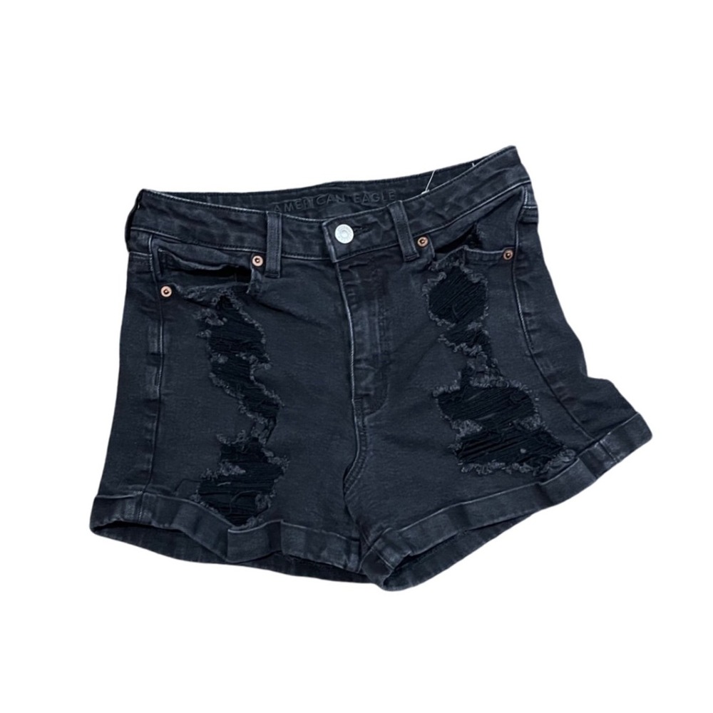 American Eagle Outfitters Black Distressed Denim Mom Shorts Size 4